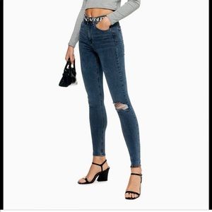 Topshop MOTO Dark Blue Knee Ripped Jamie Jeans